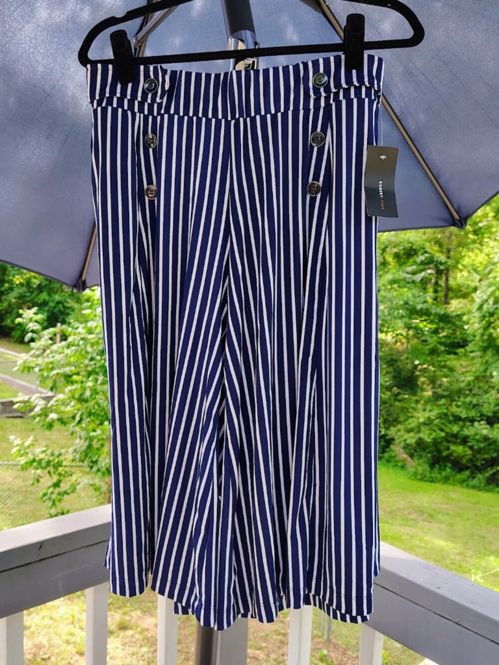 NWT Robert Louis Navy White Stripe Button Wide Leg Culotte Skorts Pants L